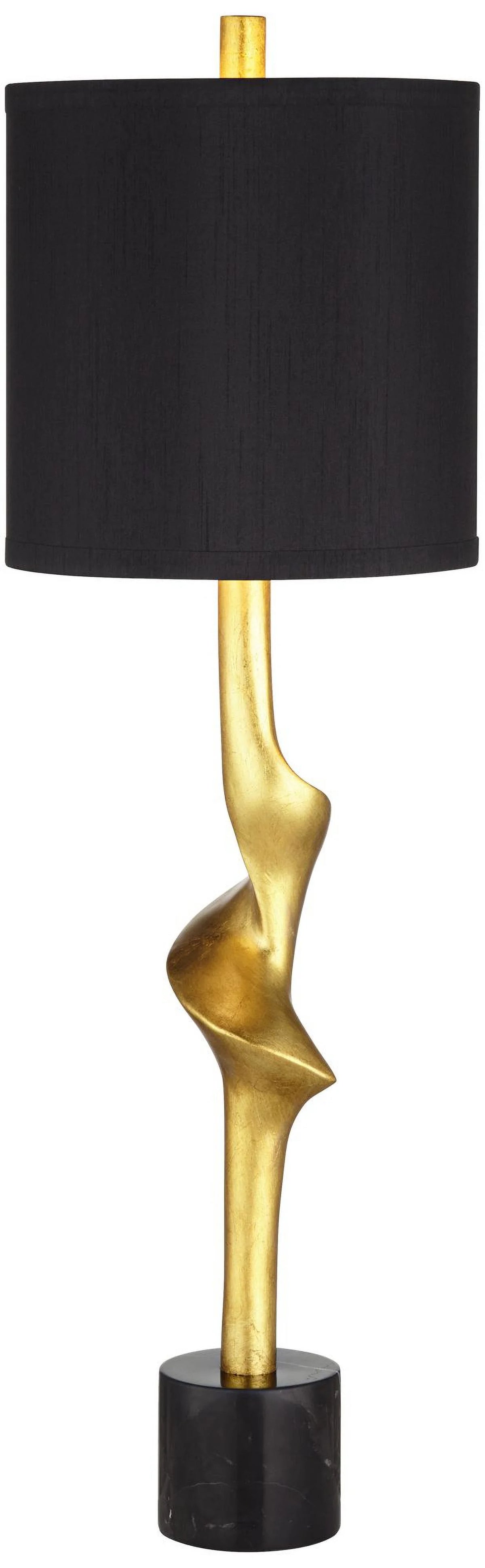 32" Tall Modern End Table Lamps Set of 2 Gold Leaf Black Shade X2645