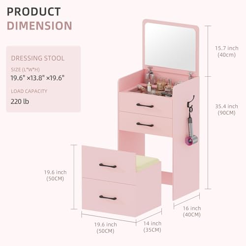 3 in 1 Vanity Desk with Flip Top Mirror and Cushioned Stool U7588