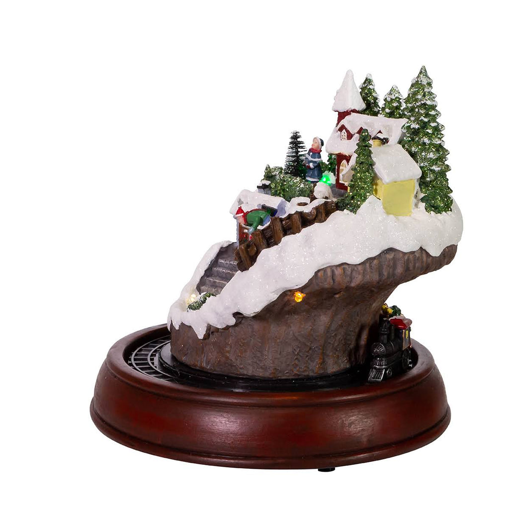 7.5x22 Battery-Operated LED Musical Village and Train Table Piece S178