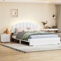 White Queen Size Upholstered Platform Bed with Nightstand F74535