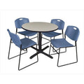36 In. Round Laminate Table with 4 Blue Stack Chairs R908