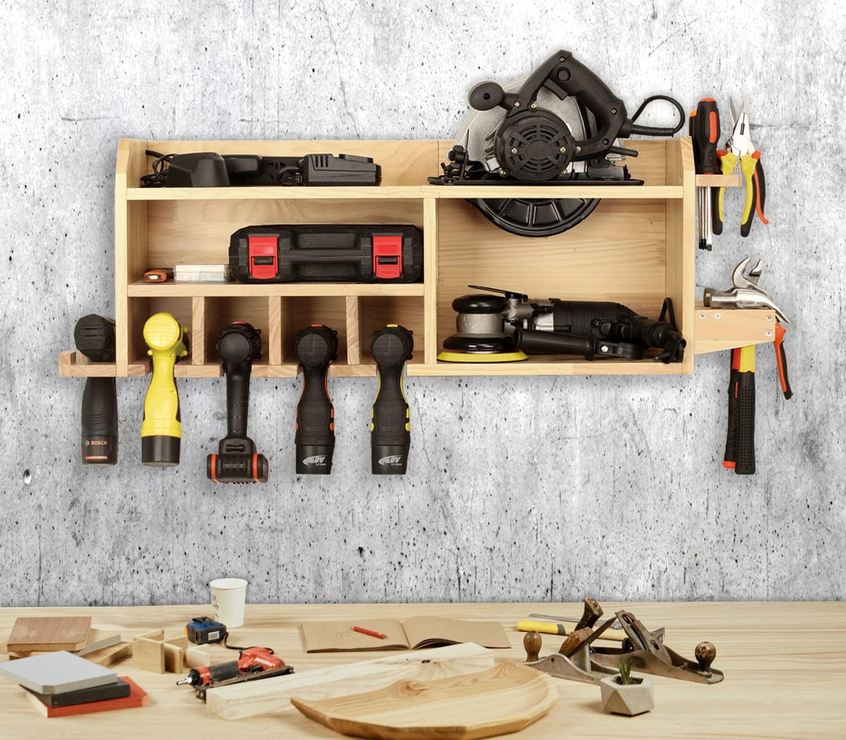 Power Tool Organizer Wall Mount, Drill Holder Storage with 5 Tool Slots S740