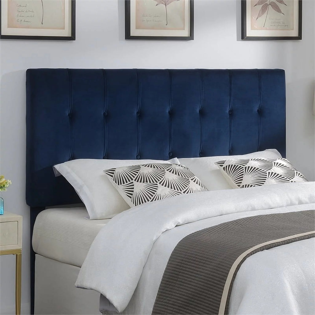 Navy Blue Velvet Upholstered Queen Headboard E330