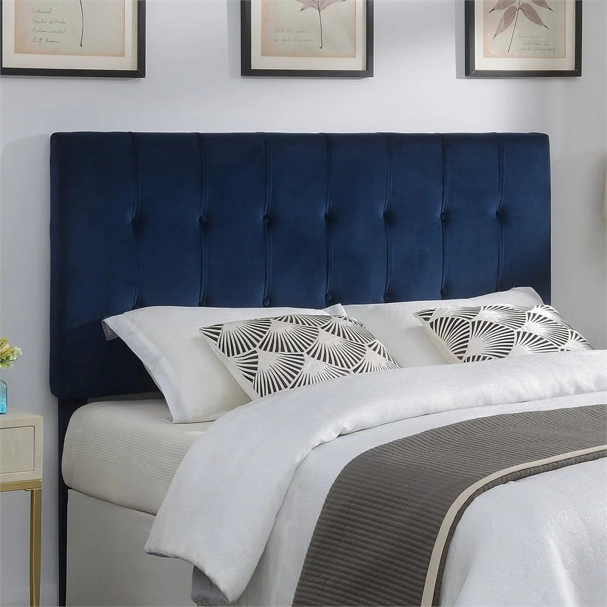 Navy Blue Velvet Upholstered Queen Headboard E330