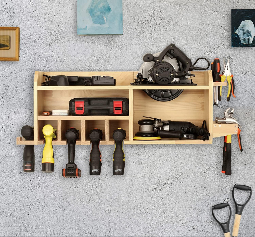 Power Tool Organizer Wall Mount, Drill Holder Storage with 5 Tool Slots S740