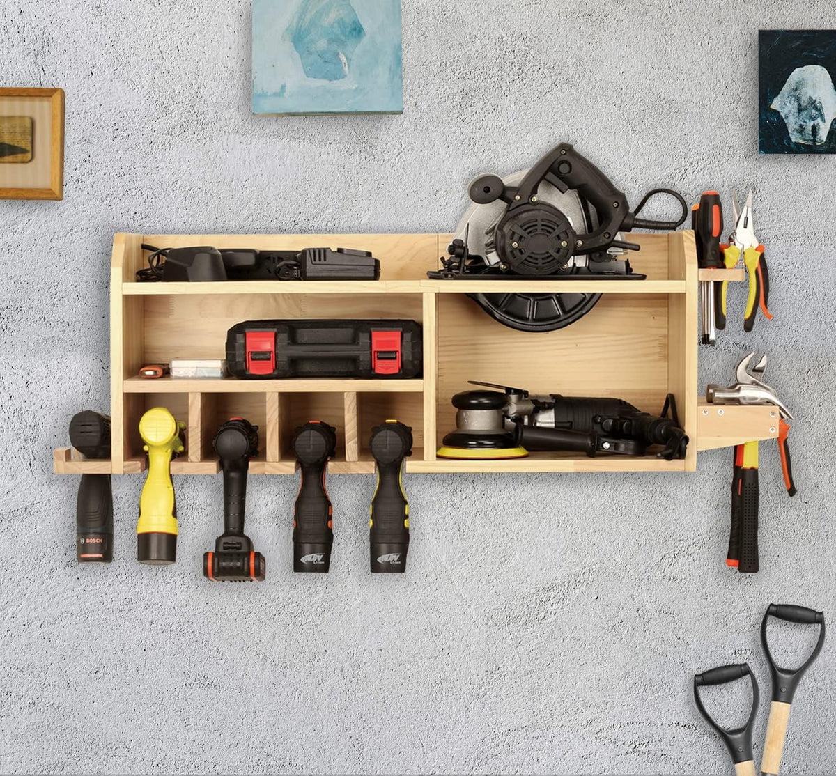 Power Tool Organizer Wall Mount, Drill Holder Storage with 5 Tool Slots S740