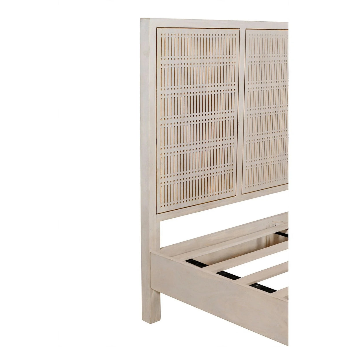 King Sized Solid Wood Bed Brushed Ivory J9068