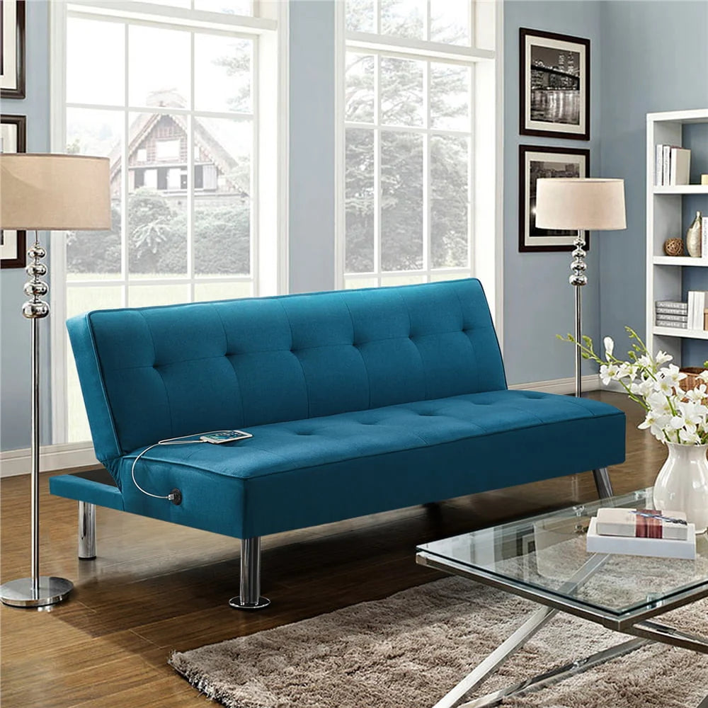Blue Fabric Convertible Futon F4301