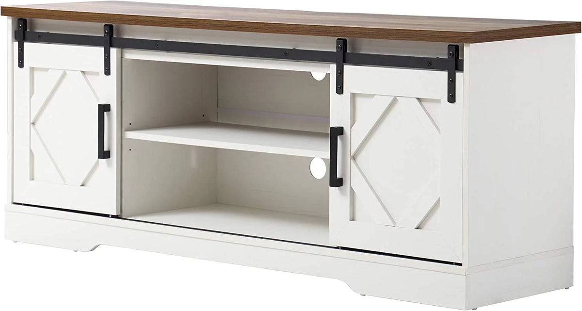 White Wood TV Stand with Sliding Barn Door F612790