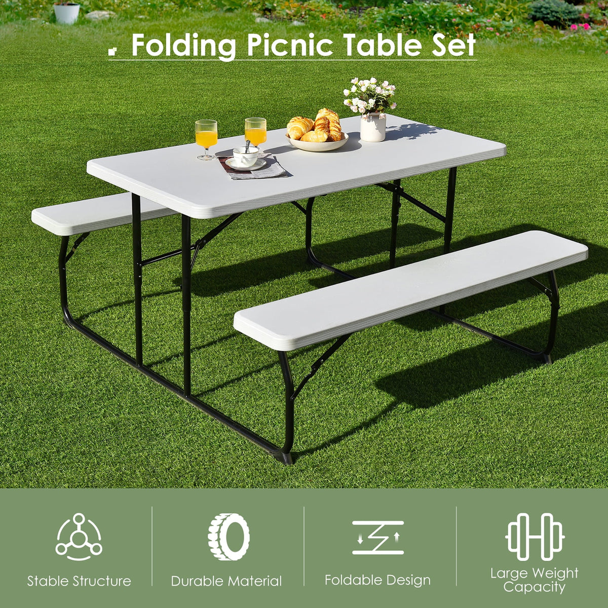 Folding Picnic Table Bench Set Grey D13559