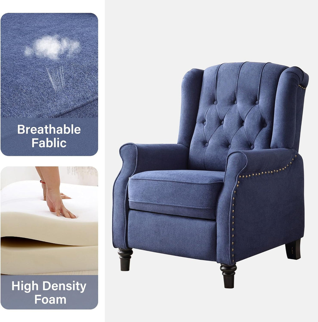 Blue Fabric Push Back Recliner Chair Set Of 2 G641320