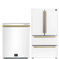 36 Refrigerator and Dishwasher in White with Antique Brass Handles U70779