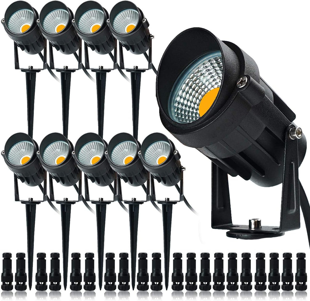 10 Pack 12v 9W LED Landscape Lights, IP65 Waterproof Warm White with Connector H75846