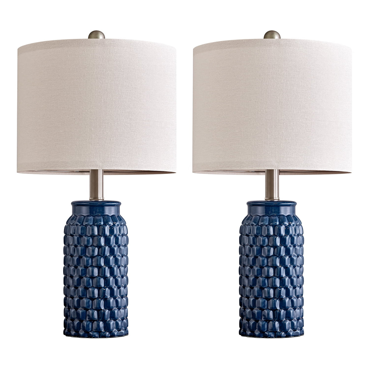 Modern Table Lamp Set of 2 Dark Blue Ceramic C911601