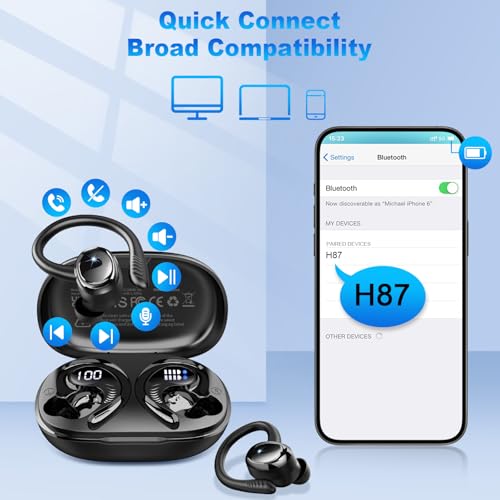 Wireless Earbuds with Earhooks, 50H Deep Bass, IP7 Waterproof U912719