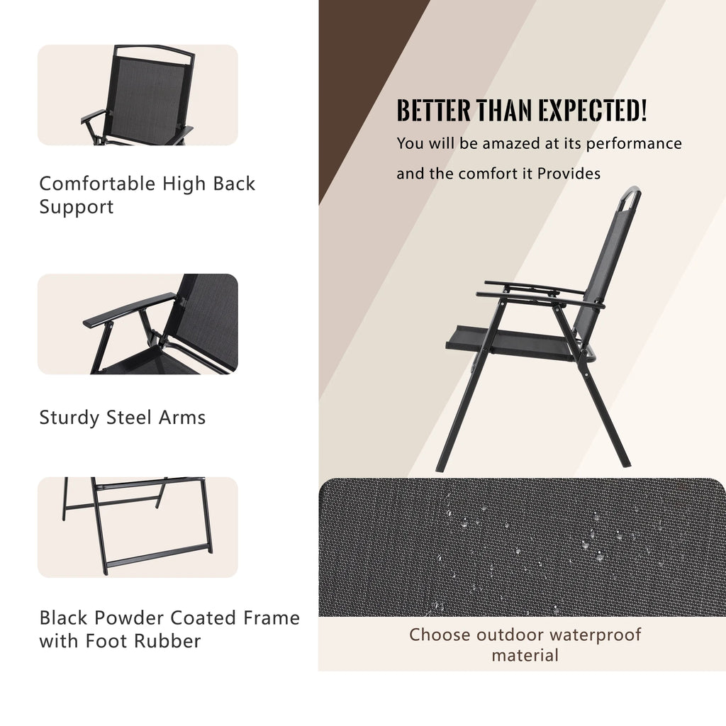 6 Piece Folding Outdoor Dining Set for 4 with Umbrella, Black P683514