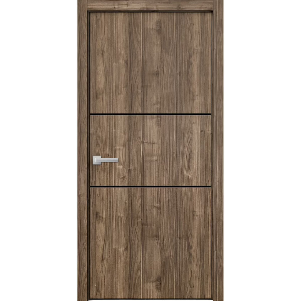 Solid French Door 32 x 84 inches Walnut with Frosted Glass Single Regular Panel Frame Trims Handle Z998