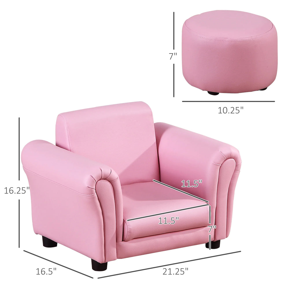 Pink Kids Sofa Chair with Ottoman O752498