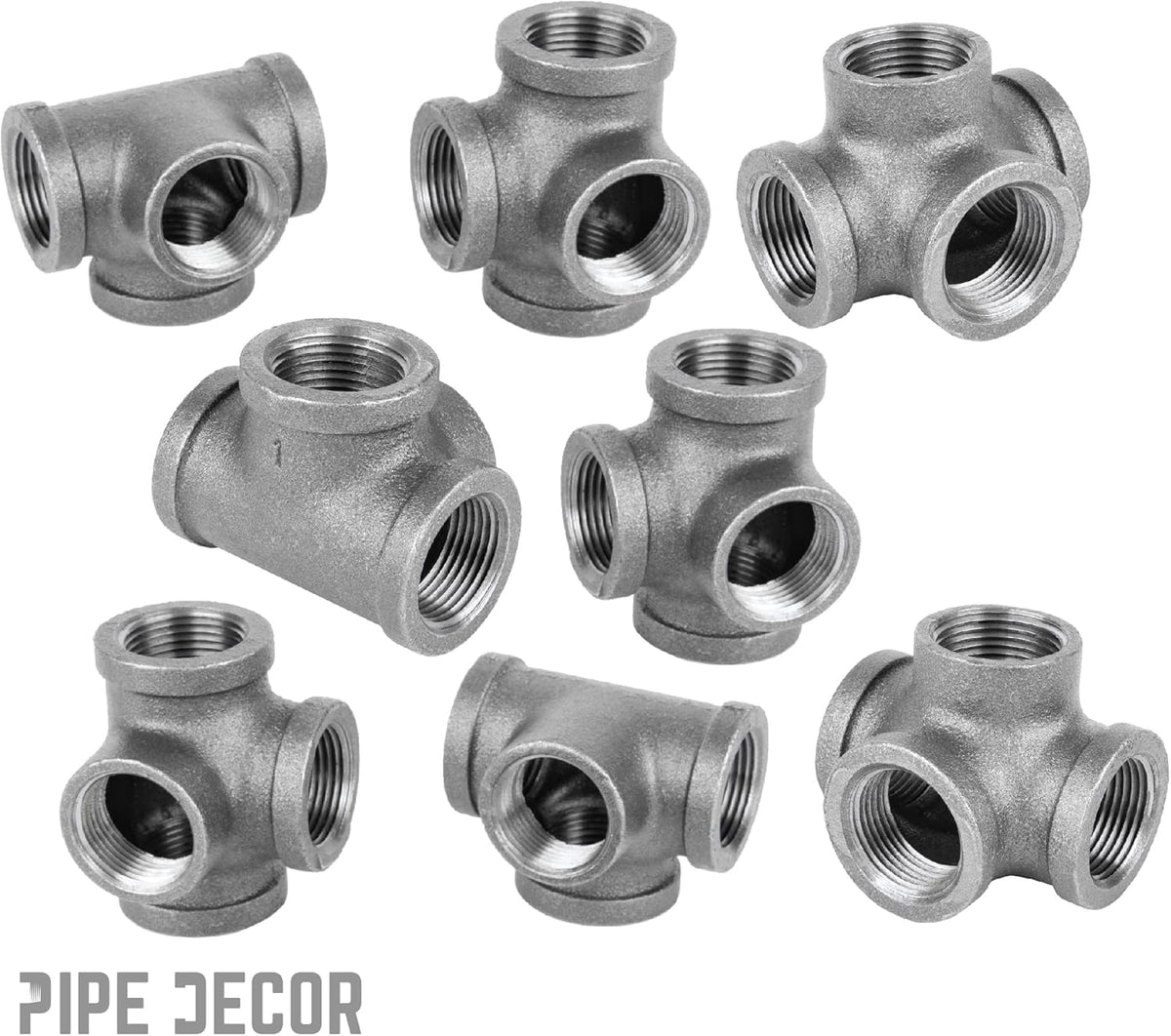 3/8 Inch Side Outlet Tee Malleable Cast Iron Industrial Fitting (8 Pack) V201