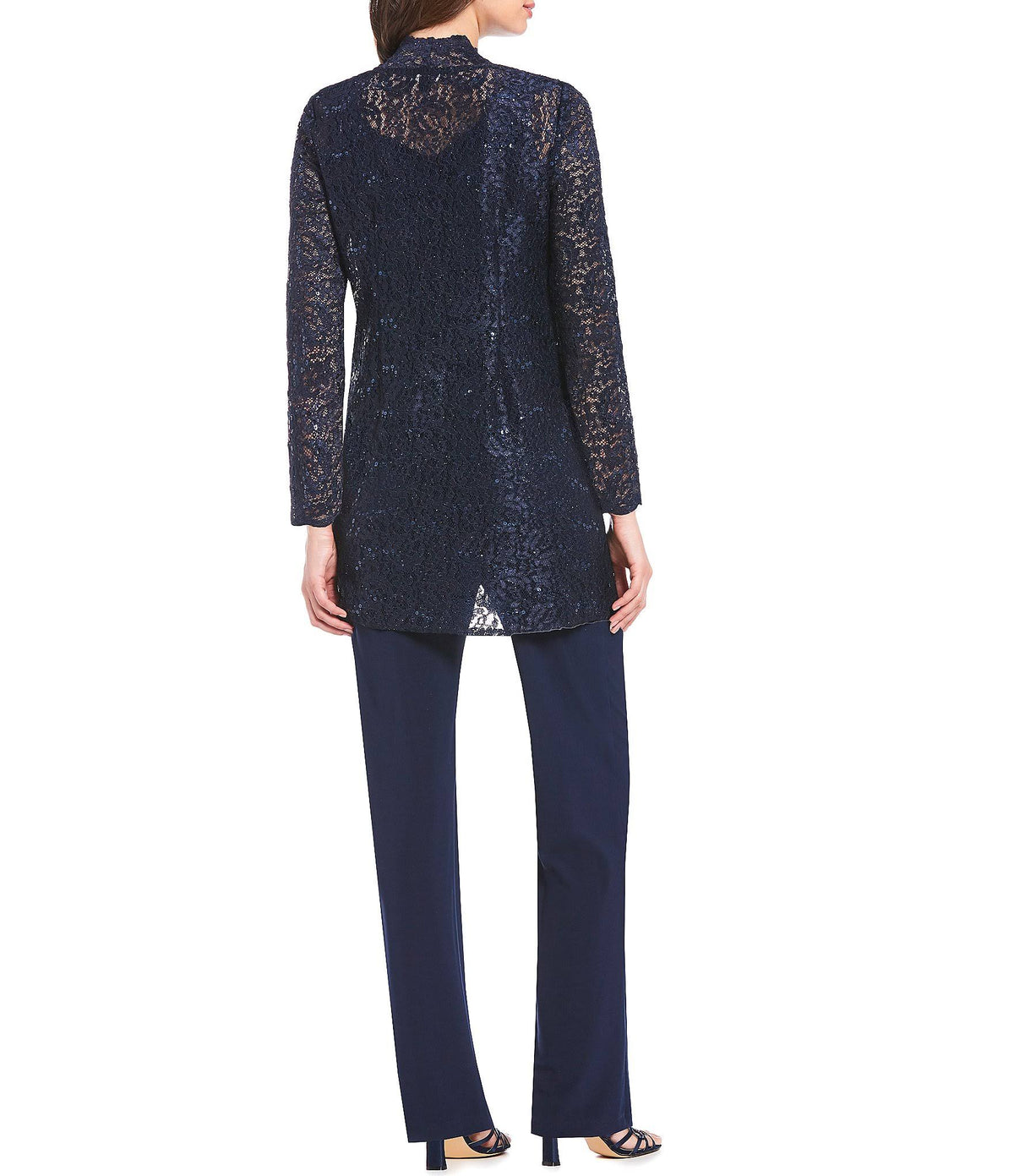 3-Piece Sequin Lace Duster Pant Set D714