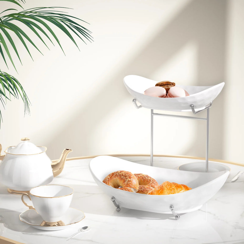 2 Tier Ceramic Fruit Bowl with Metal Rack U1628