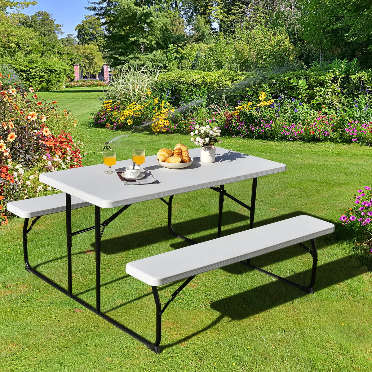 Folding Picnic Table Bench Set Grey D13559