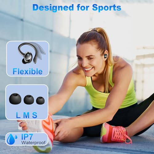 Wireless Earbuds with Earhooks, 50H Deep Bass, IP7 Waterproof U912719