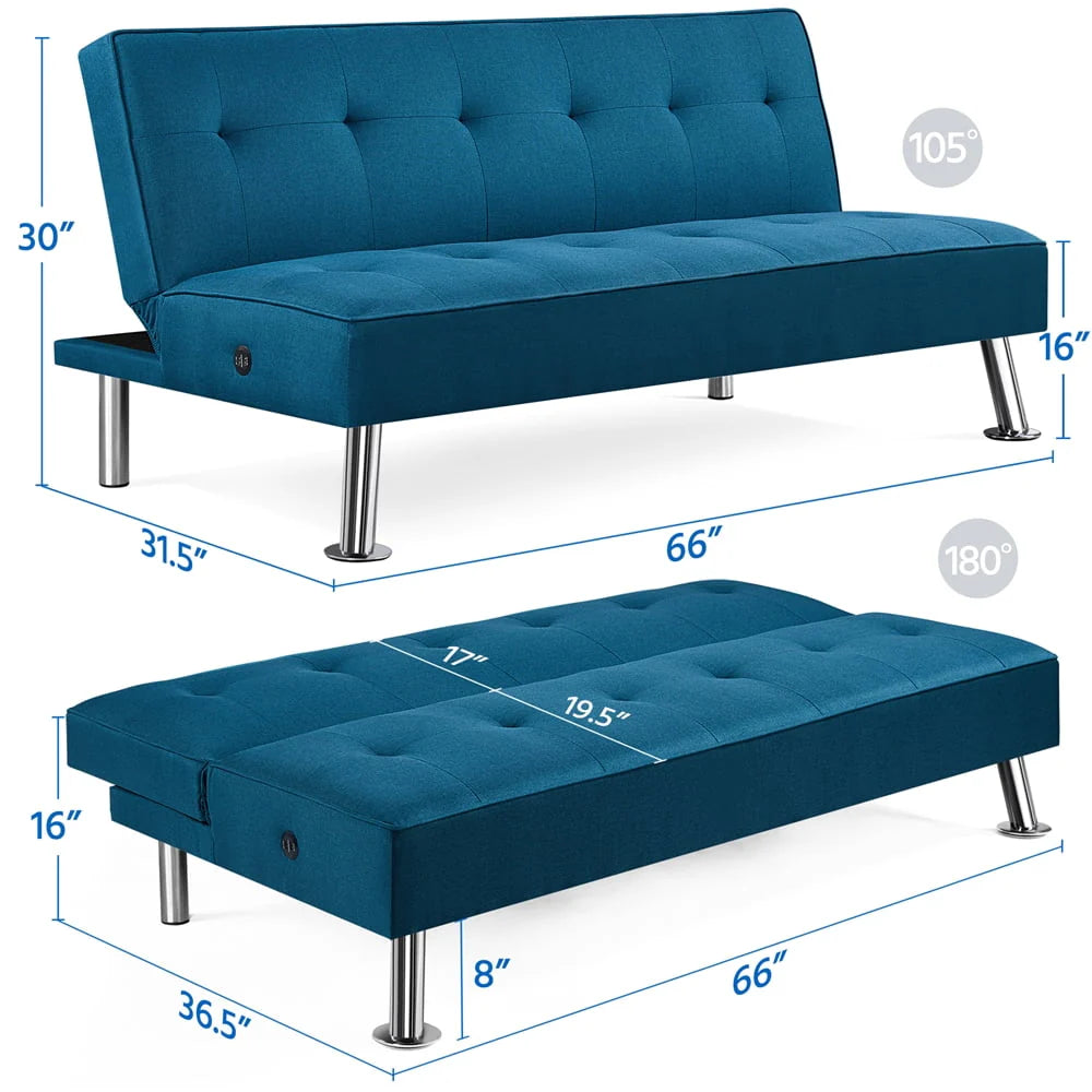 Blue Fabric Convertible Futon F4301