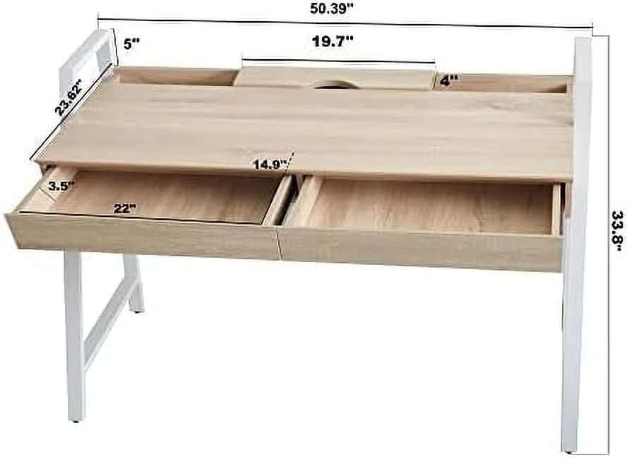 50” Computer Desk with Drawers White and Oak B8543