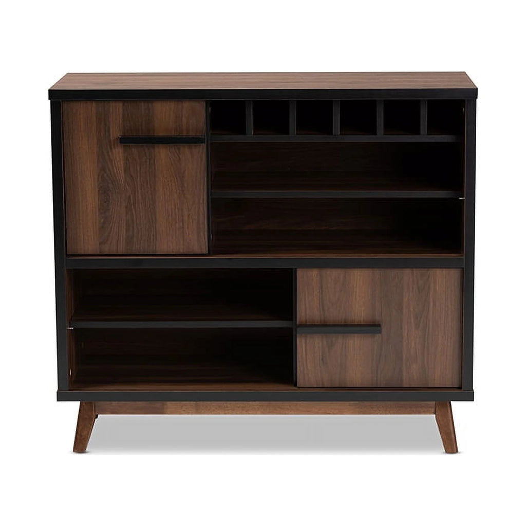 Walnut Brown and Black Wood Wine Storage Cabinet U643