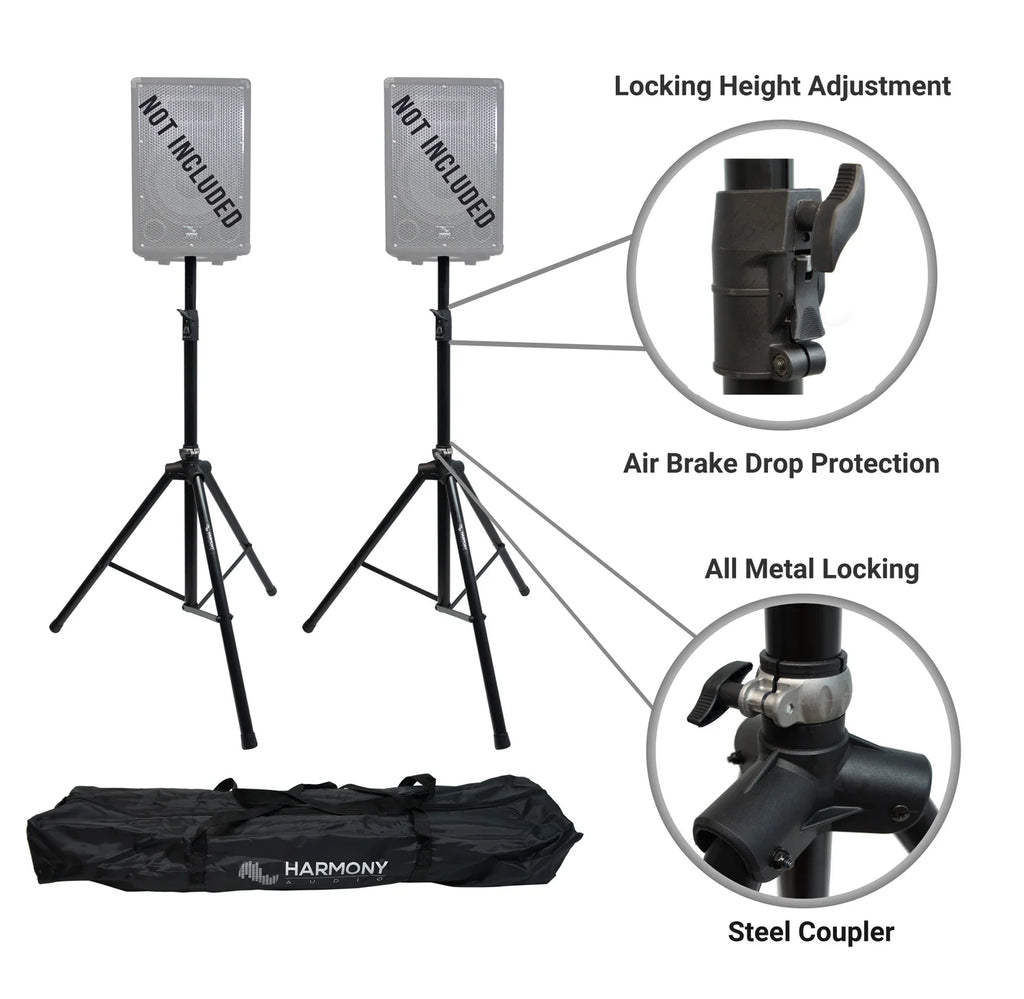 10" Pro DJ Powered 400W PA Speaker Pair with Tripod Stands & XLR Cables Y747