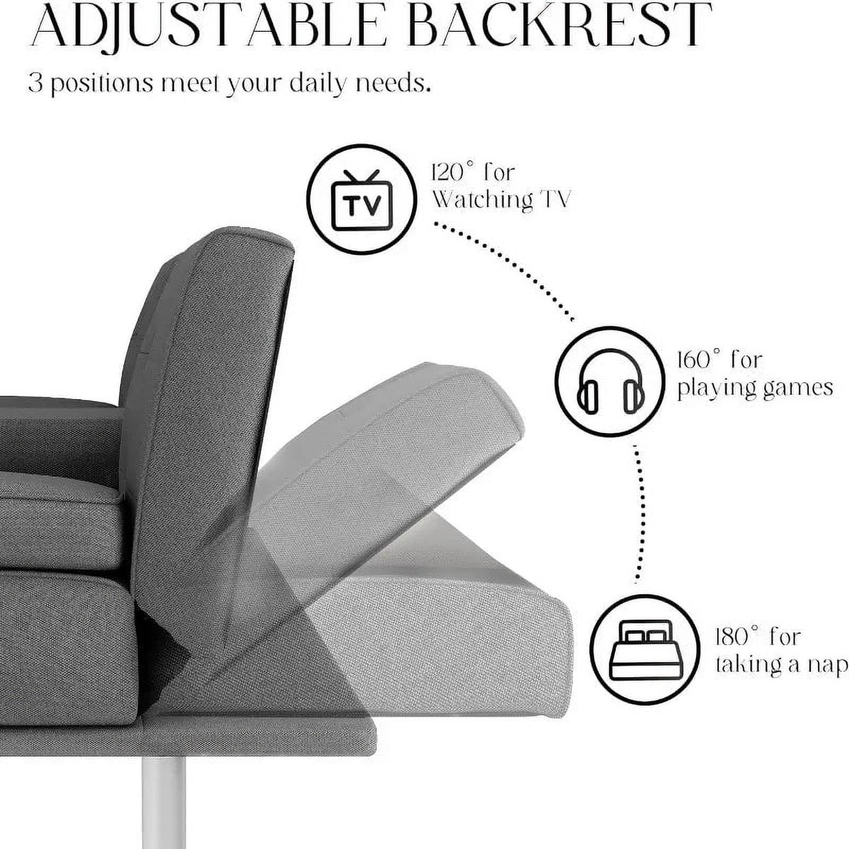 Linen Fabric Futon Sofa Bed with 2 Cup Holders and Pillows J555