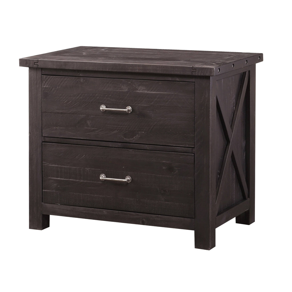 Cafe Brown Two Drawer Wooden File Cabinet with Metal Handle Pull L2492