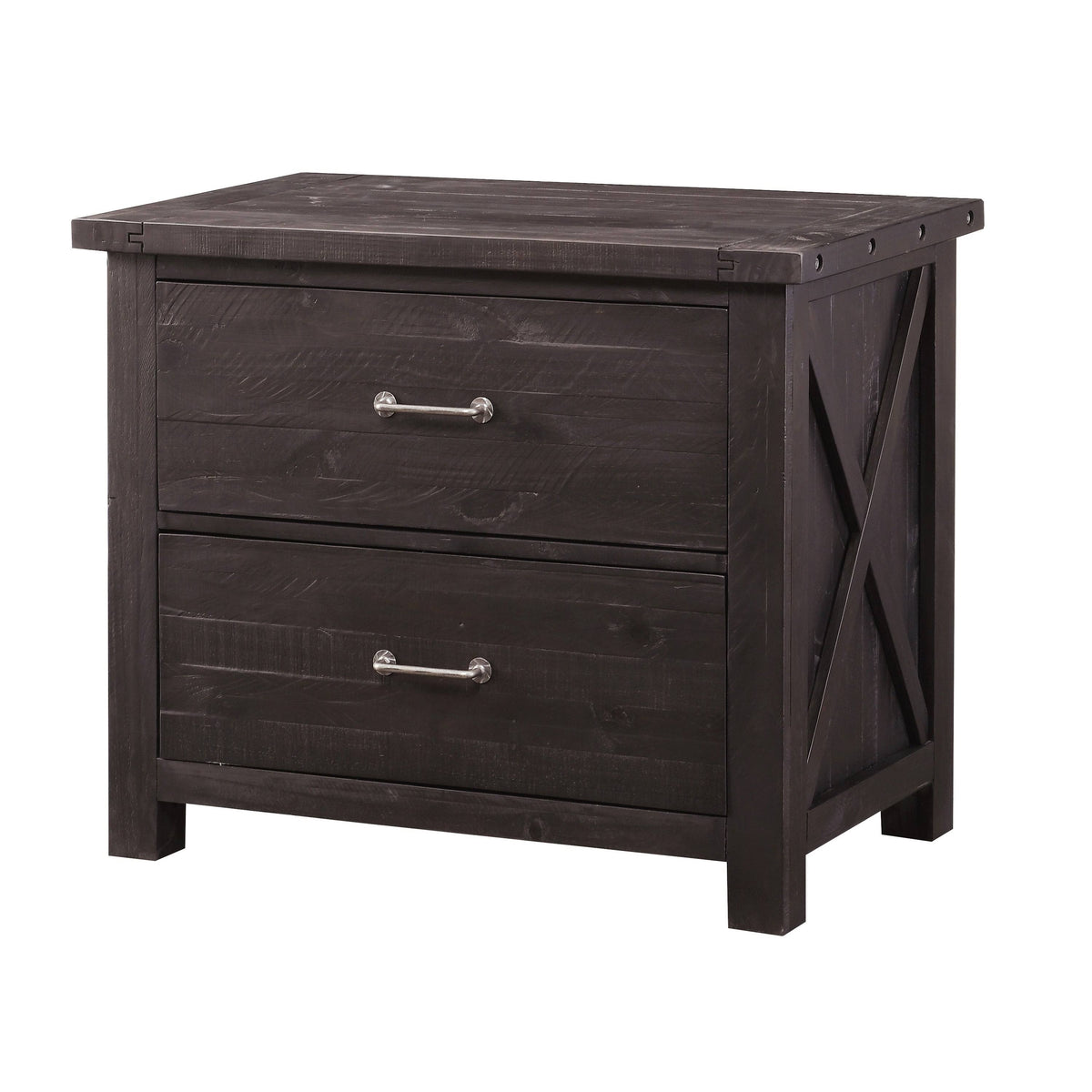 Cafe Brown Two Drawer Wooden File Cabinet with Metal Handle Pull L2492