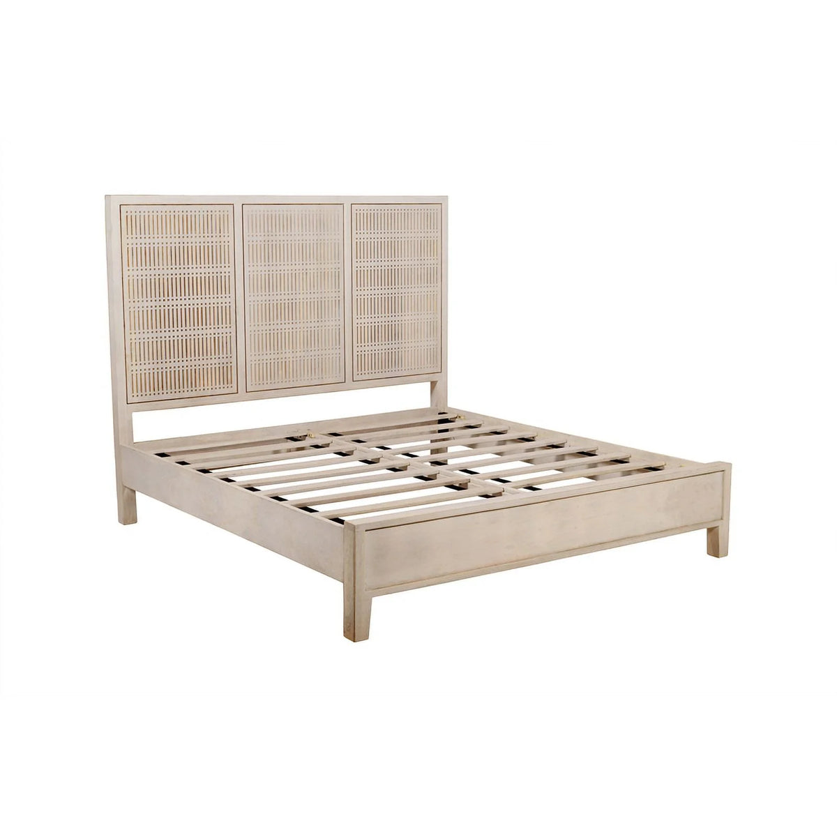 King Sized Solid Wood Bed Brushed Ivory J9068