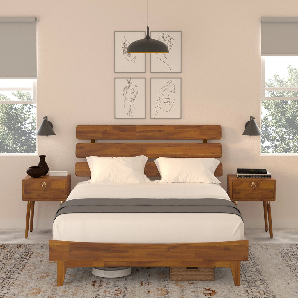 Queen Adjustable Headboard Solid Wood Bed Frame K4573