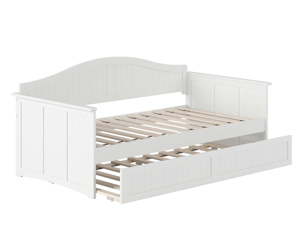 White Twin Size Wood Daybed with Trundle T749342