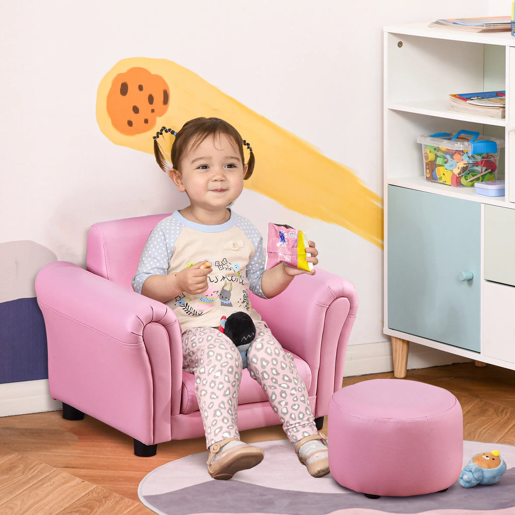 Pink Kids Sofa Chair with Ottoman O752498
