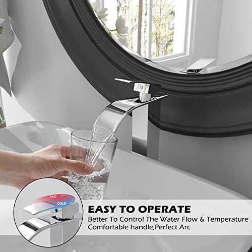 Waterfall Chrome Single Hole Bathroom Faucet with Pop up Drain Y44354