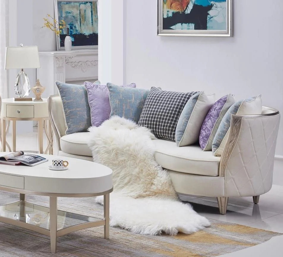 Linen Blend Sofa Solid Wood Hand Carved Frame N163