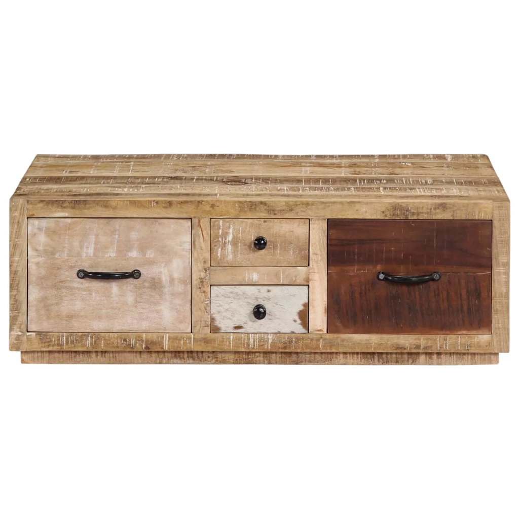 Coffee Table with 4 Storage Drawers Mango Wood 35.4 x 23.6 x 11.8 Inches L3527