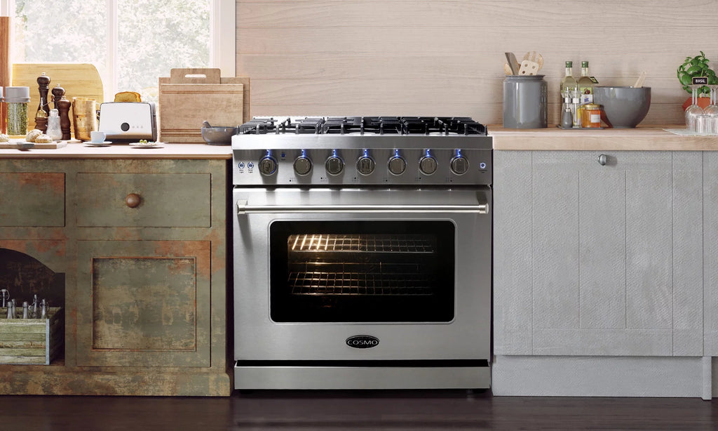 3 Piece Kitchen Appliance Package with Gas Range Range Hood and Wine Refrigerator I823642
