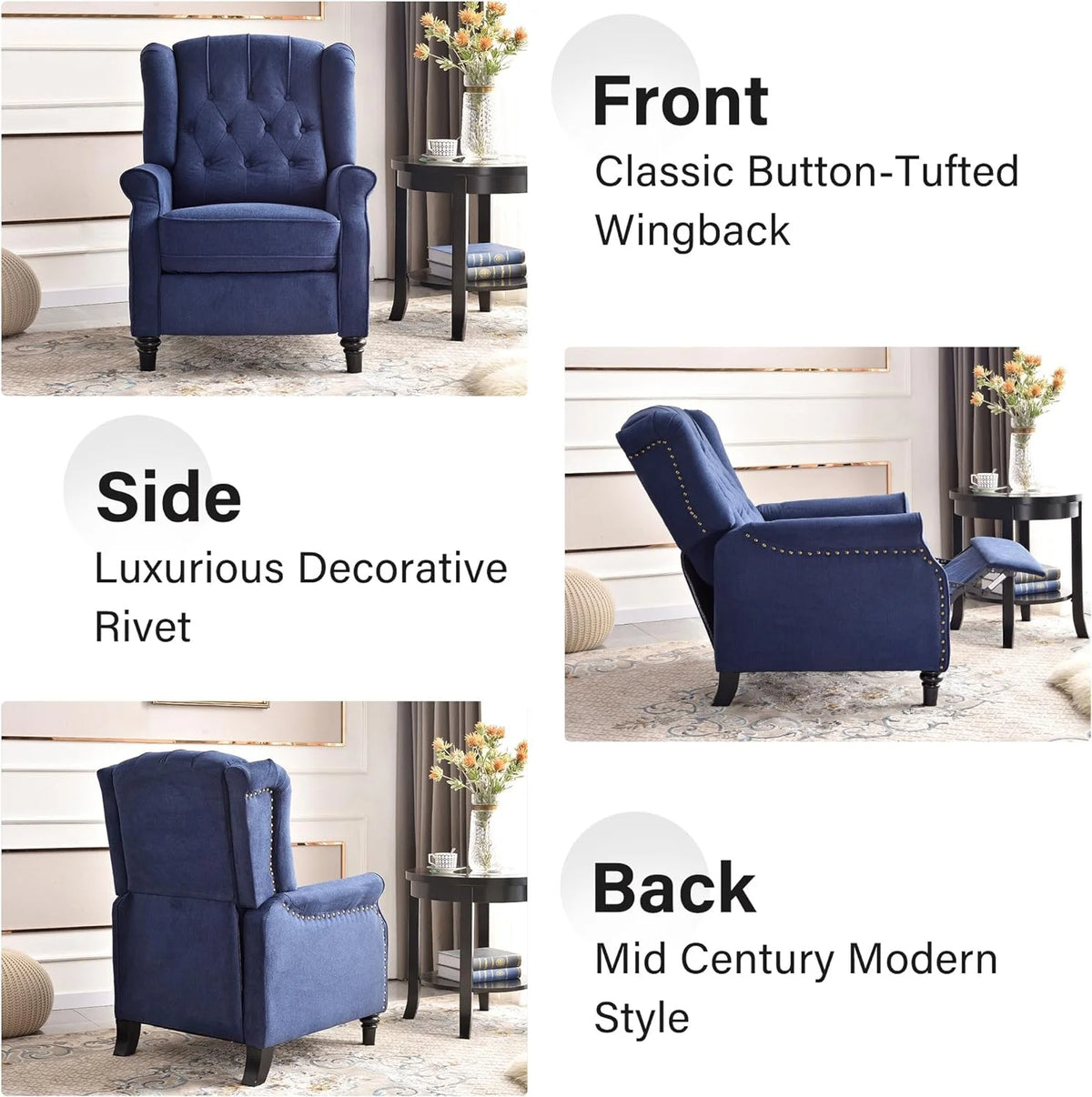 Blue Fabric Push Back Recliner Chair Set Of 2 G641320