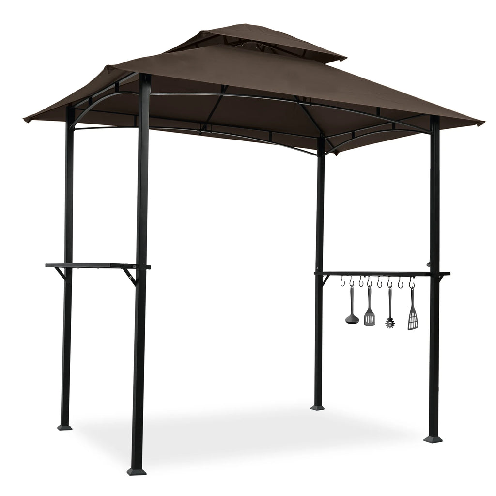 Brown Steel Frame Outdoor Grill Gazebo with Canopy R5288