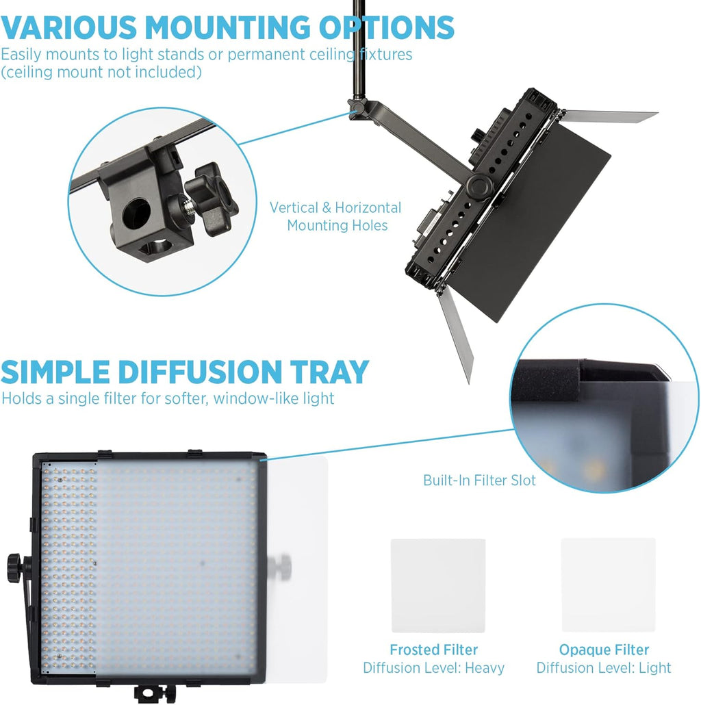 Portable 2-Light 600 LED Bi-Color Panel Kit with Cases & Stands E70010