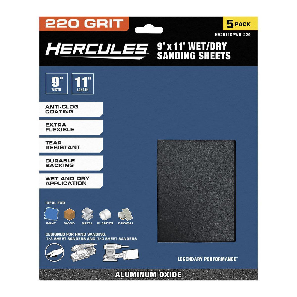 9 in. x 11 in. 220 Grit Wet/Dry Sanding Sheets 5-Pack U1794