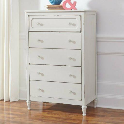 5 Drawer Chipped White Chest W614