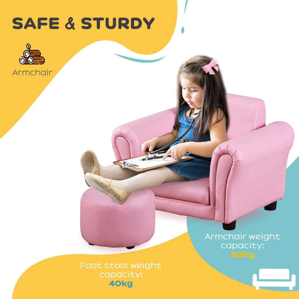 Pink Kids Sofa Chair with Ottoman O752498