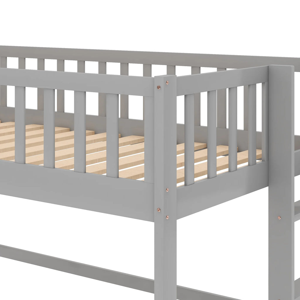 Wood Twin Loft Bed with Ladder and Slide, Gray Z972