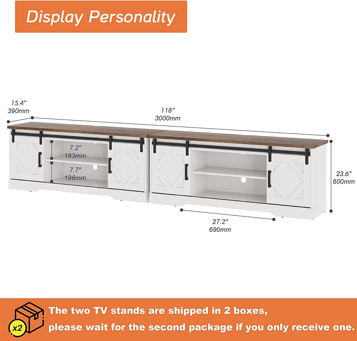 White Wood TV Stand with Sliding Barn Door F612790